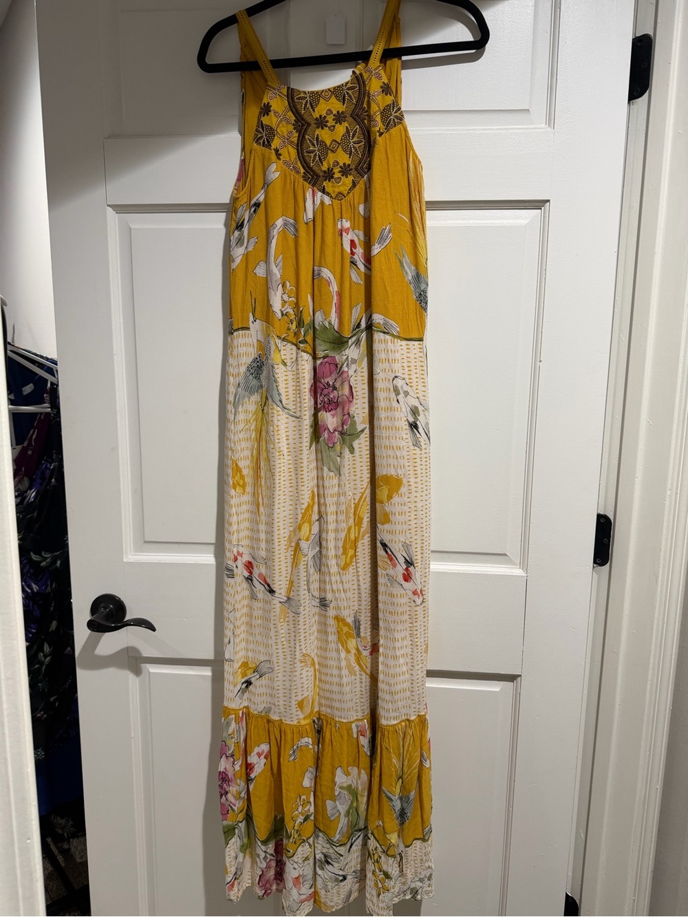 One September Koi Paradiso Koi Print Yellow Floral Maxi Dress